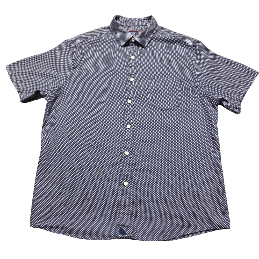 UNTUCKit Cadalso Mens Large Blue Orange Diamond Print 100% Linen SS Shirt 41117